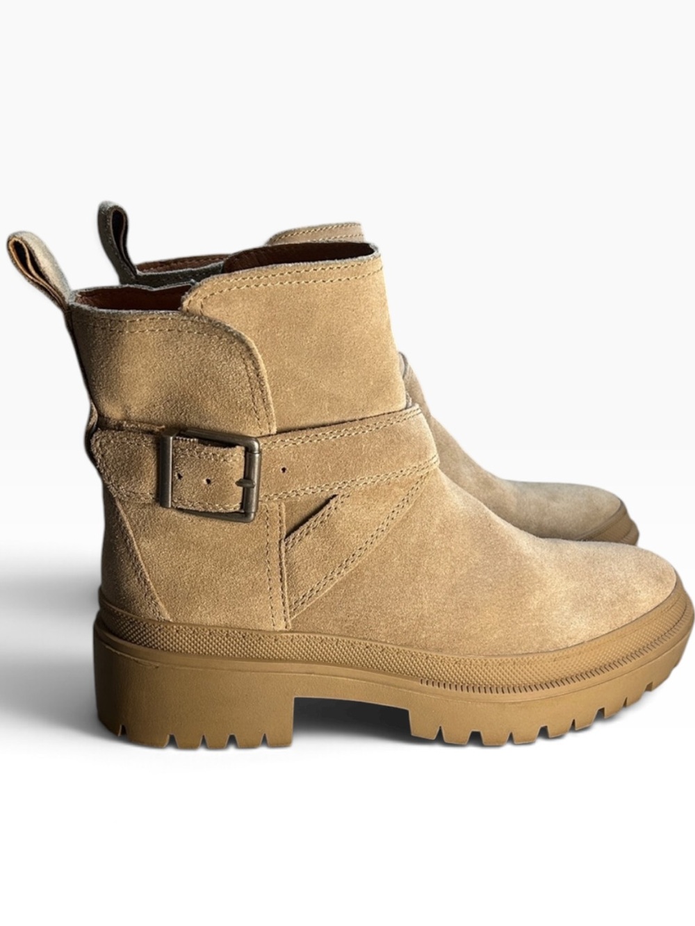 Lucky Brand Elyton Tan Suede Chunky Lug Sole Ankle Combat Boots Women’s 7.5
